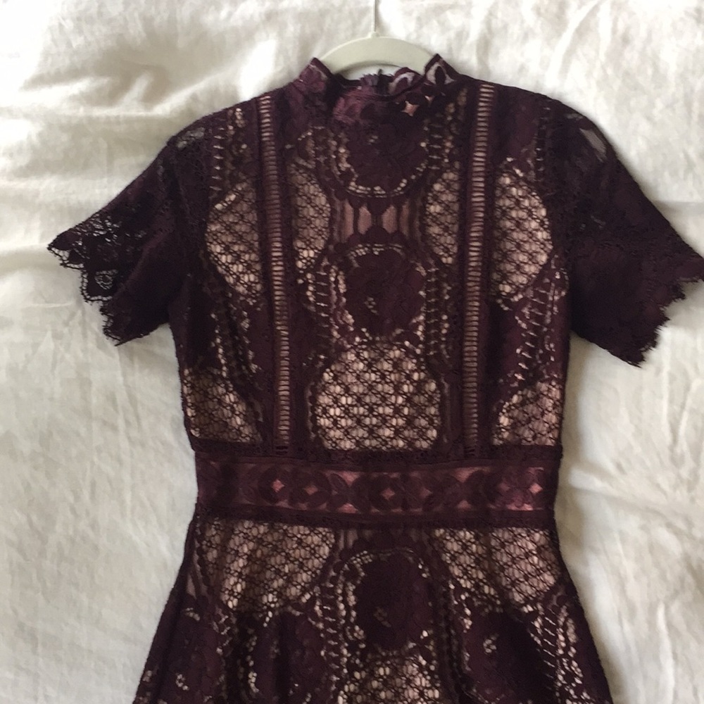 Maroon lace high neck dress